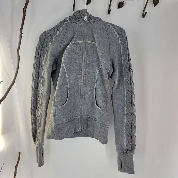 Lululemon scuba hoodie gray with cableknit sleeves - Picture 1 of 9
